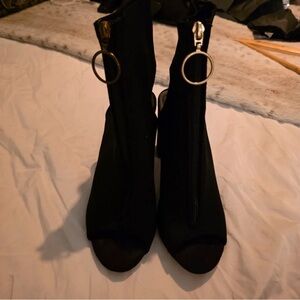 River Island Black Heeled Boots with Ring Zipper